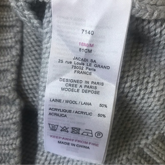 NWOT Jacadi Paris Gray Wool Blend Poncho, Size 18 Months. - Picture 8 of 8